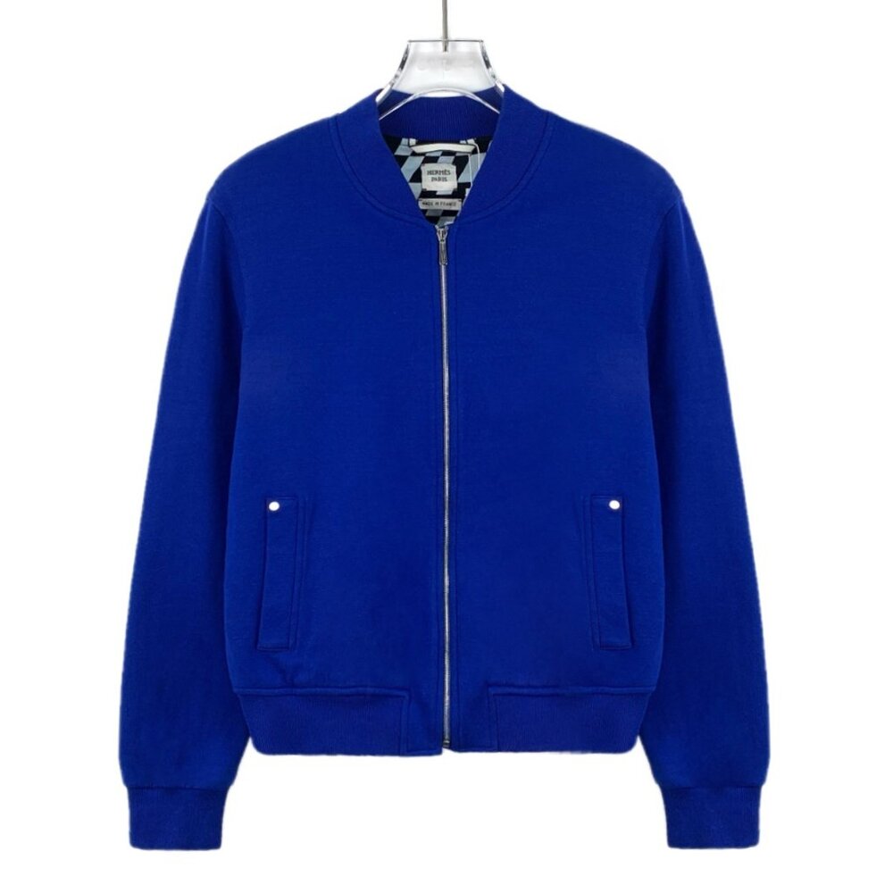 Hermes Deep Blue Cotton Stand-Collar Zip-Up Jacket